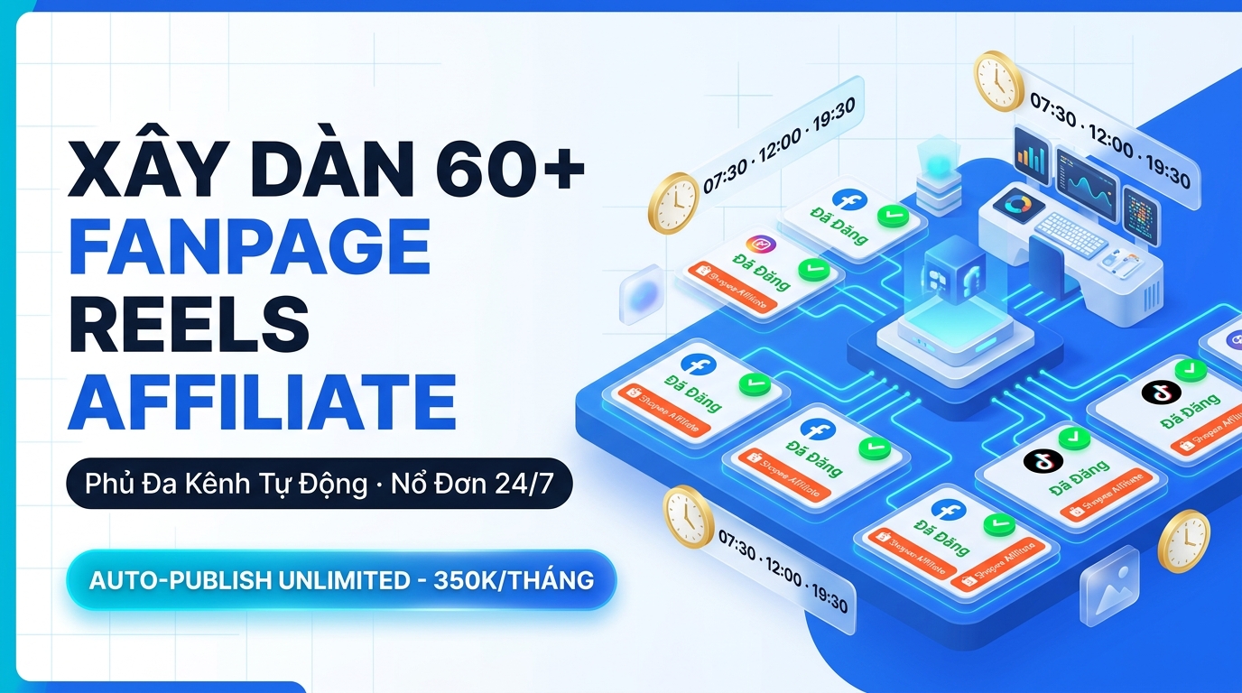 Quy Trình Xây Dàn 60+ Fanpage Reels Tự Động Kiếm Tiền Affiliate Với Gói Unlimited 350K/Tháng
