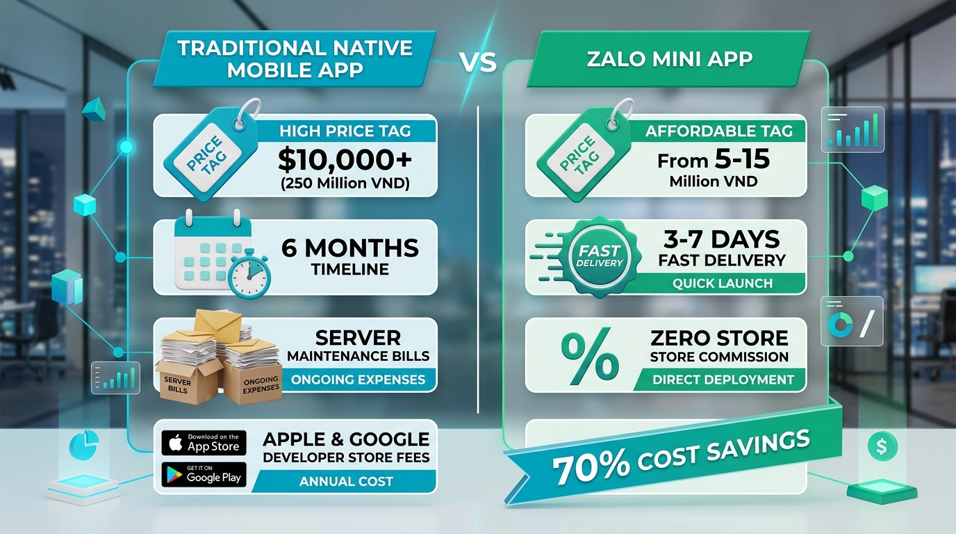 So sánh chi phí đầu tư Zalo Mini App vs Mobile App truyền thống