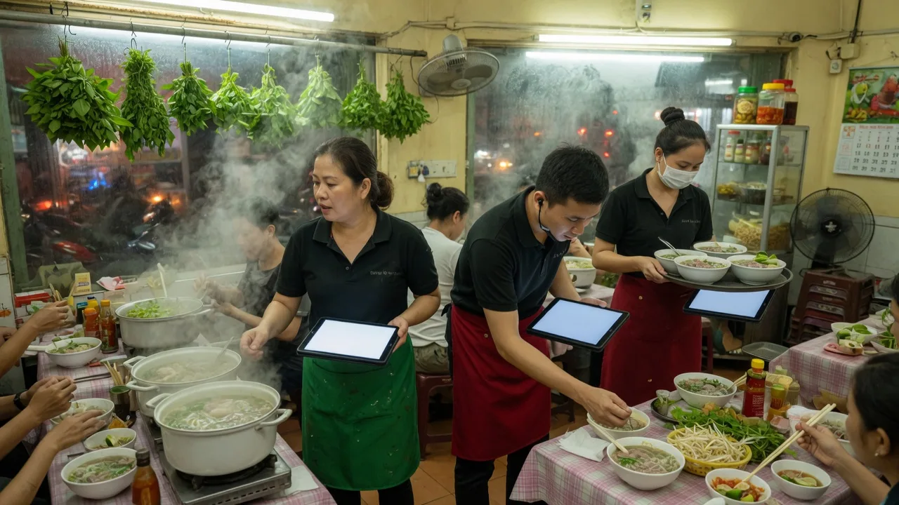 Phở Hà Thành: QR Order tại bàn — bếp nhận đơn realtime, giảm 30% thời gian order — Nhà hàng phở 120 chỗ Q.3 áp dụng QR order Corder: khách scan menu, bếp/bar nhận 