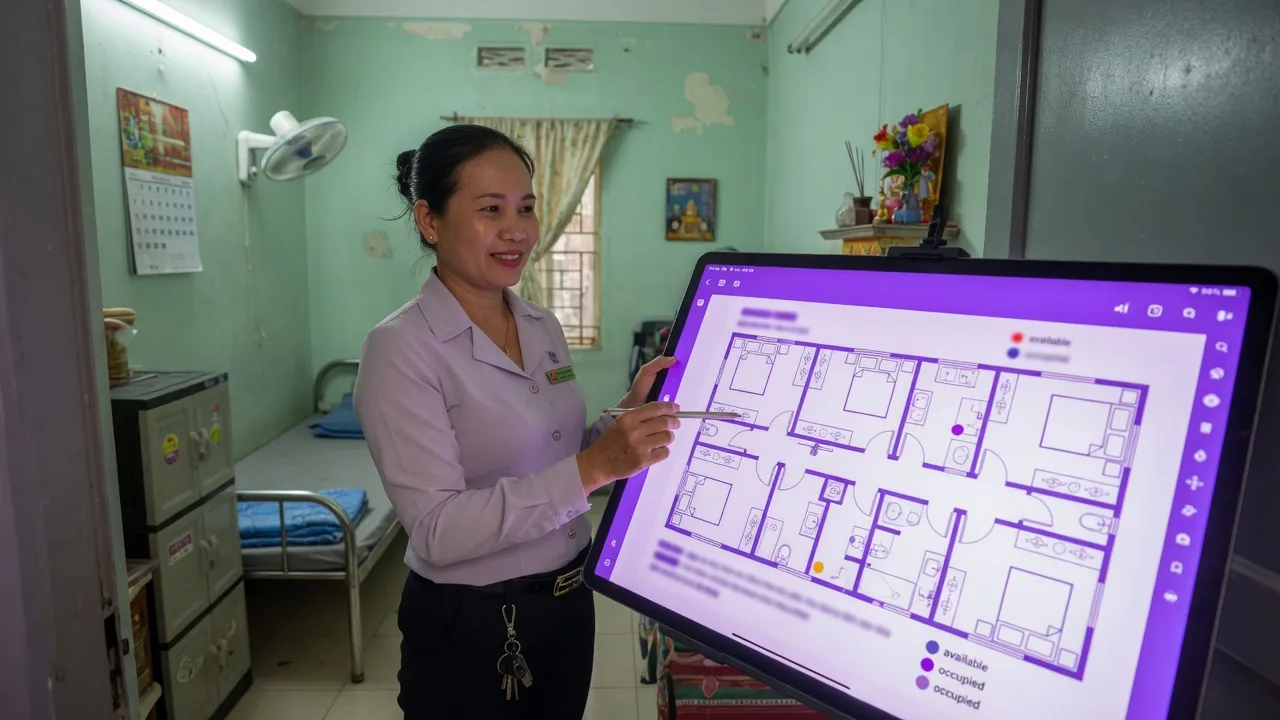 Nhân viên ghi chỉ số và chốt hóa đơn phòng trọ trên phần mềm