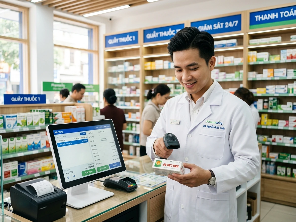 Quét mã vạch bán thuốc tại quầy nhà thuốc
