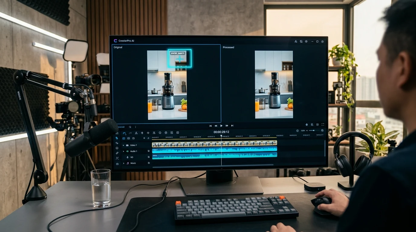 Studio AI Inpainting xoá watermark, giữ âm nền Demucs và lồng tiếng Việt 48kHz trên CReup